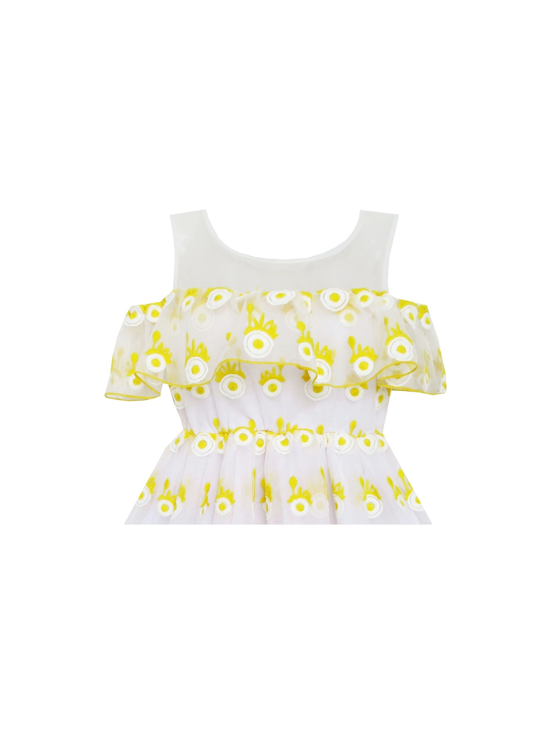 Girls Dress Sleeveless Lace Trim with Flower Detailing Yellow Yellow