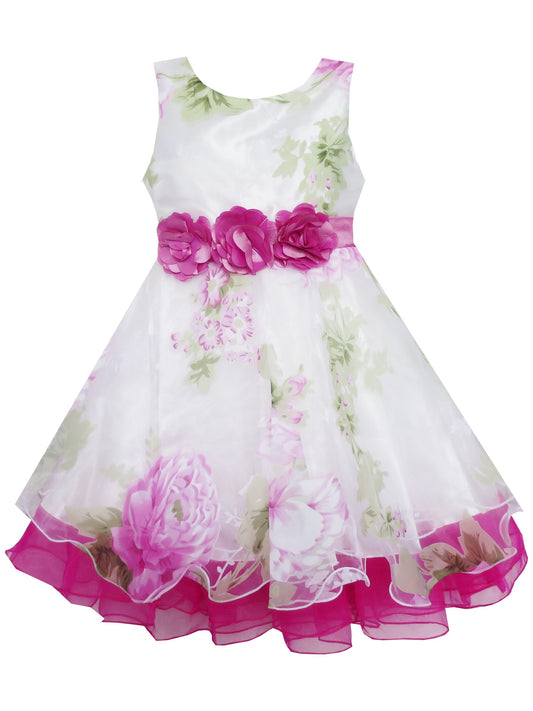 Girls Dress Purple Flower Bow Tie Wedding Party Children Clothes Size White