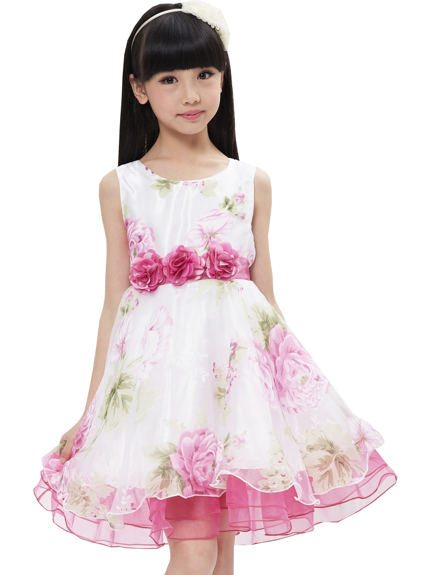 Girls Dress Purple Flower Bow Tie Wedding Party Children Clothes Size White
