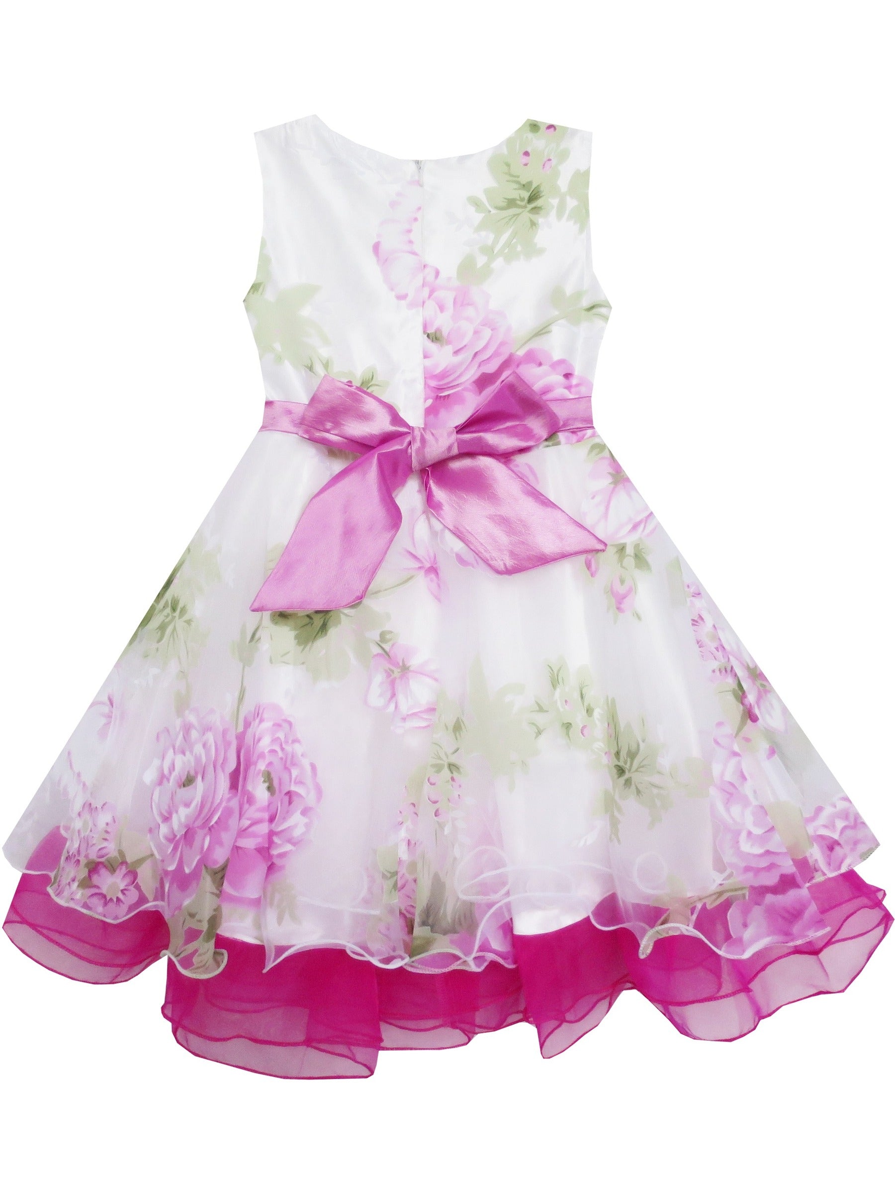 Girls Dress Purple Flower Bow Tie Wedding Party Children Clothes Size White