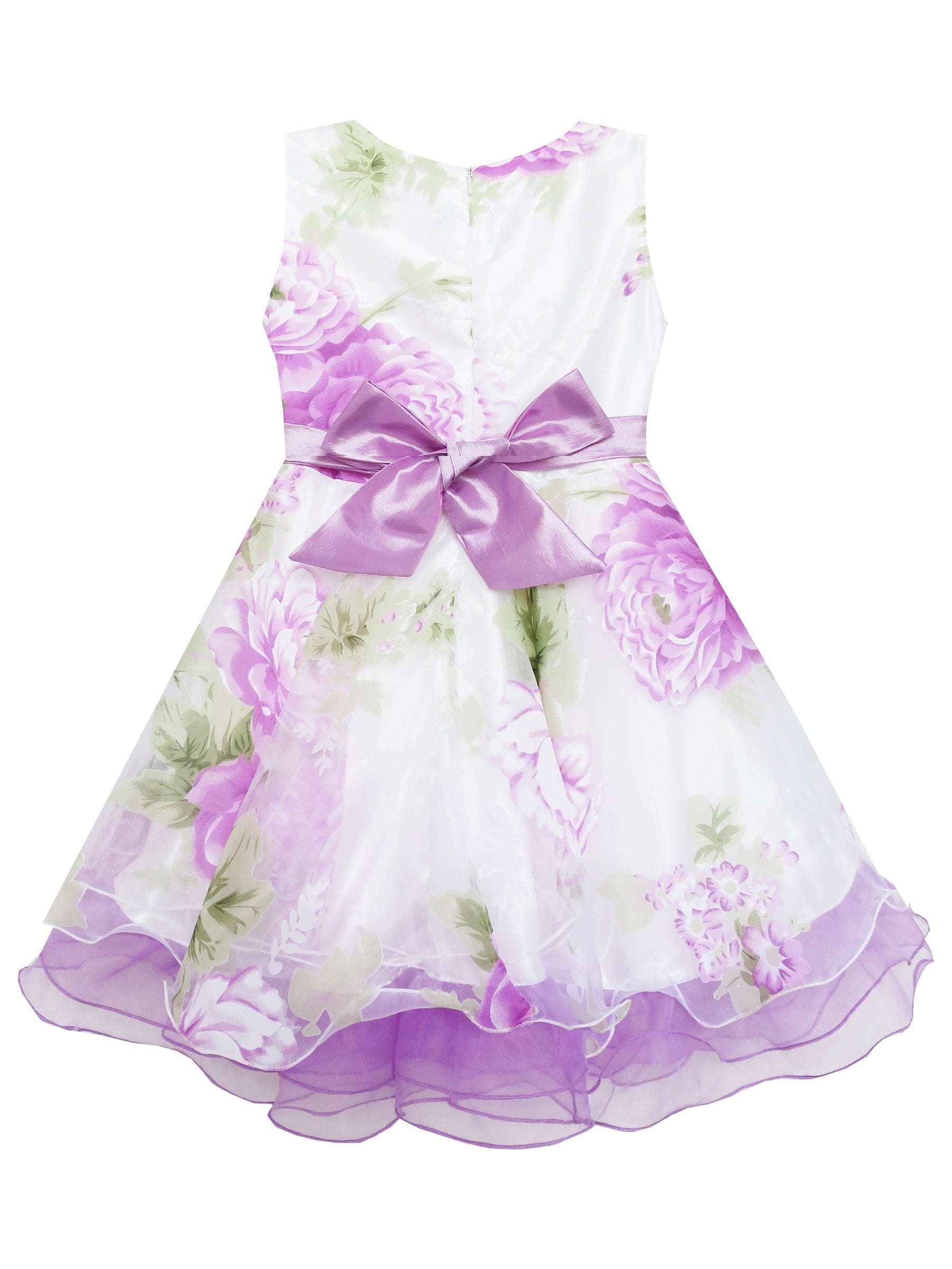 Girls Dress Purple Flower Bow Tie Wedding Party Children Clothes Size Purple