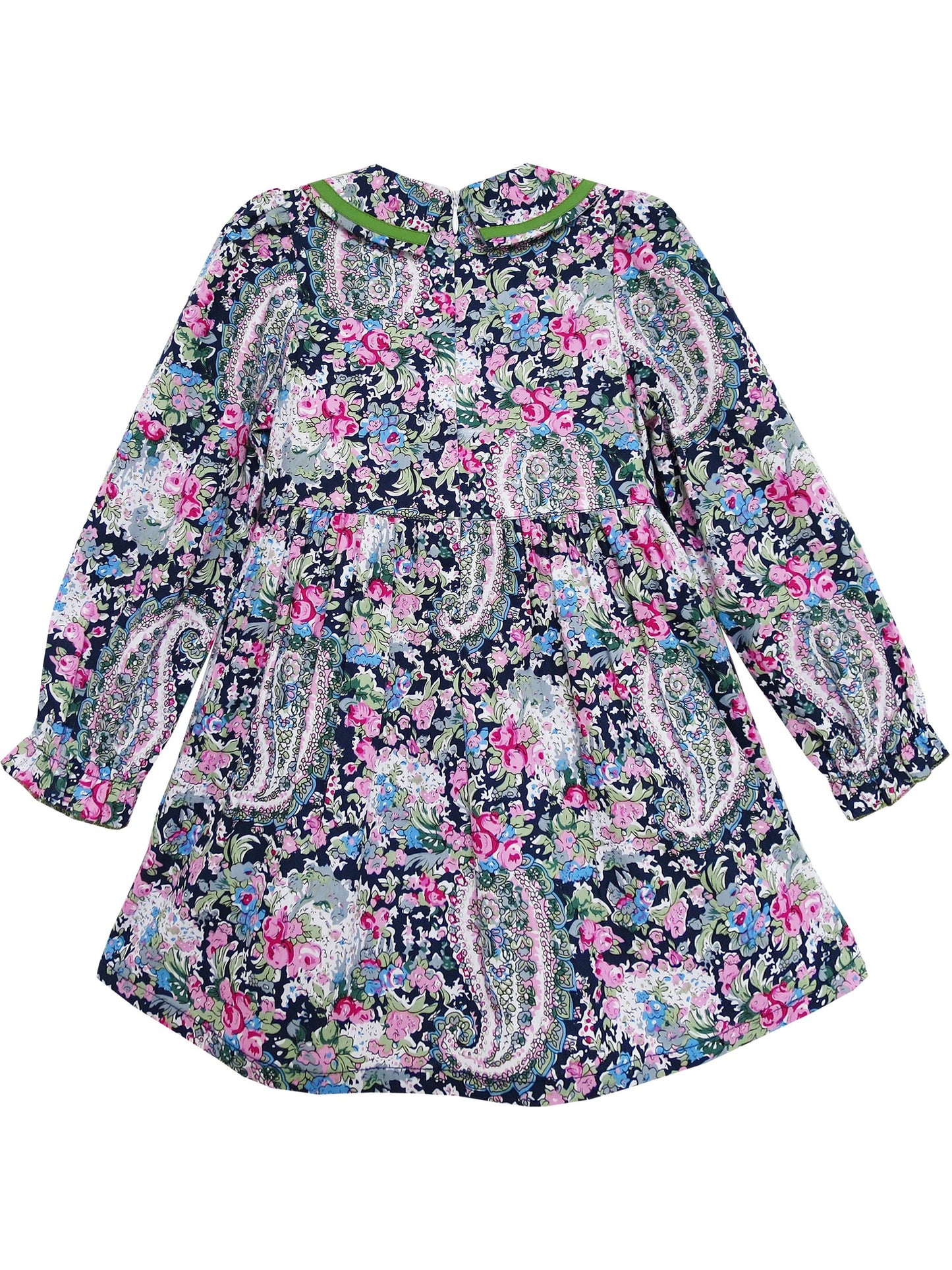 Girls Dress Turn-down Collar Paisley Flower Green Green