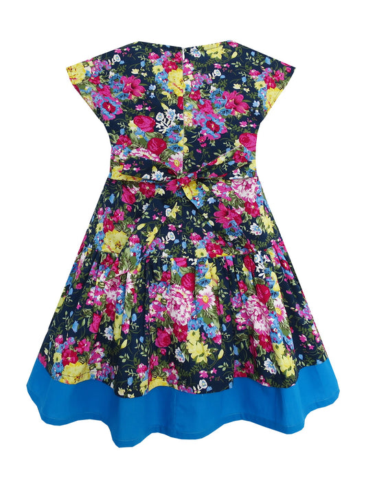 Girls Dress Halloween Dark Color Flower Bow Tie Blue