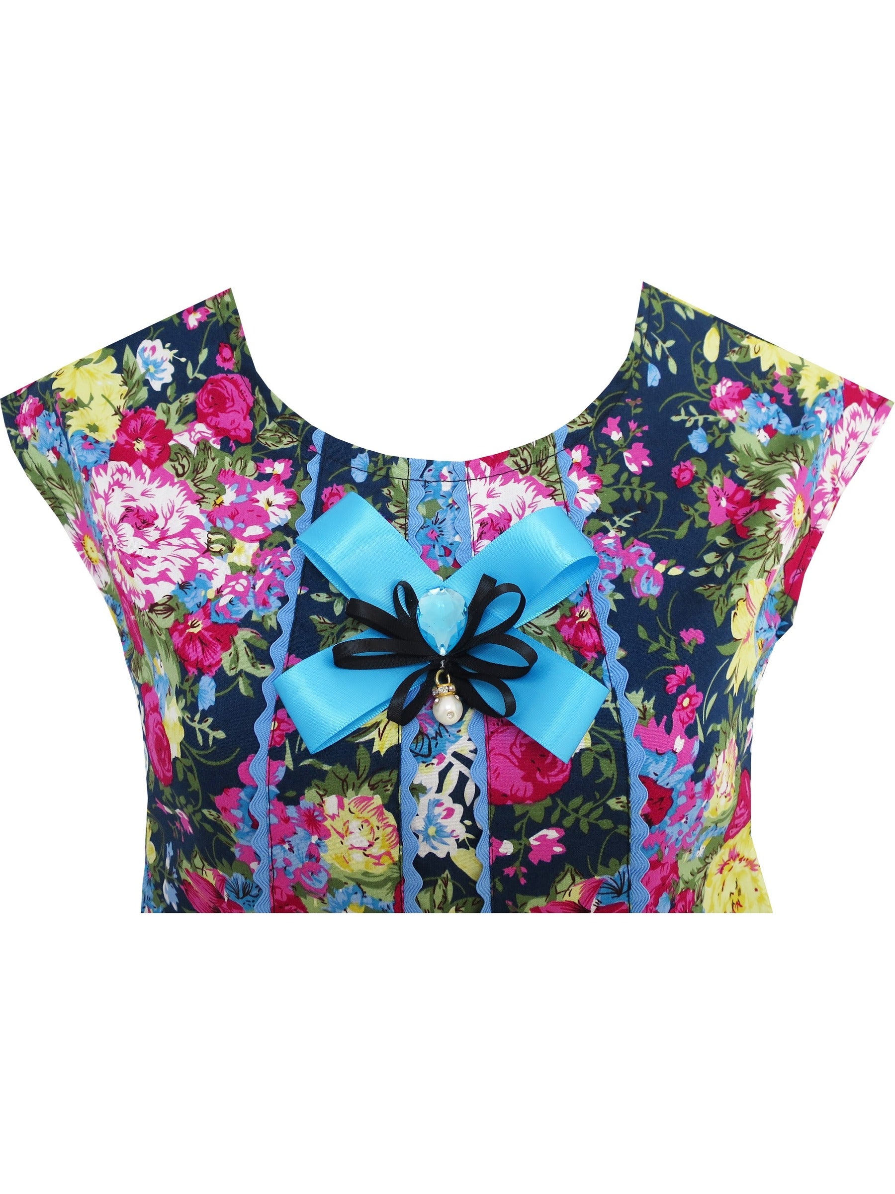 Girls Dress Halloween Dark Color Flower Bow Tie Blue