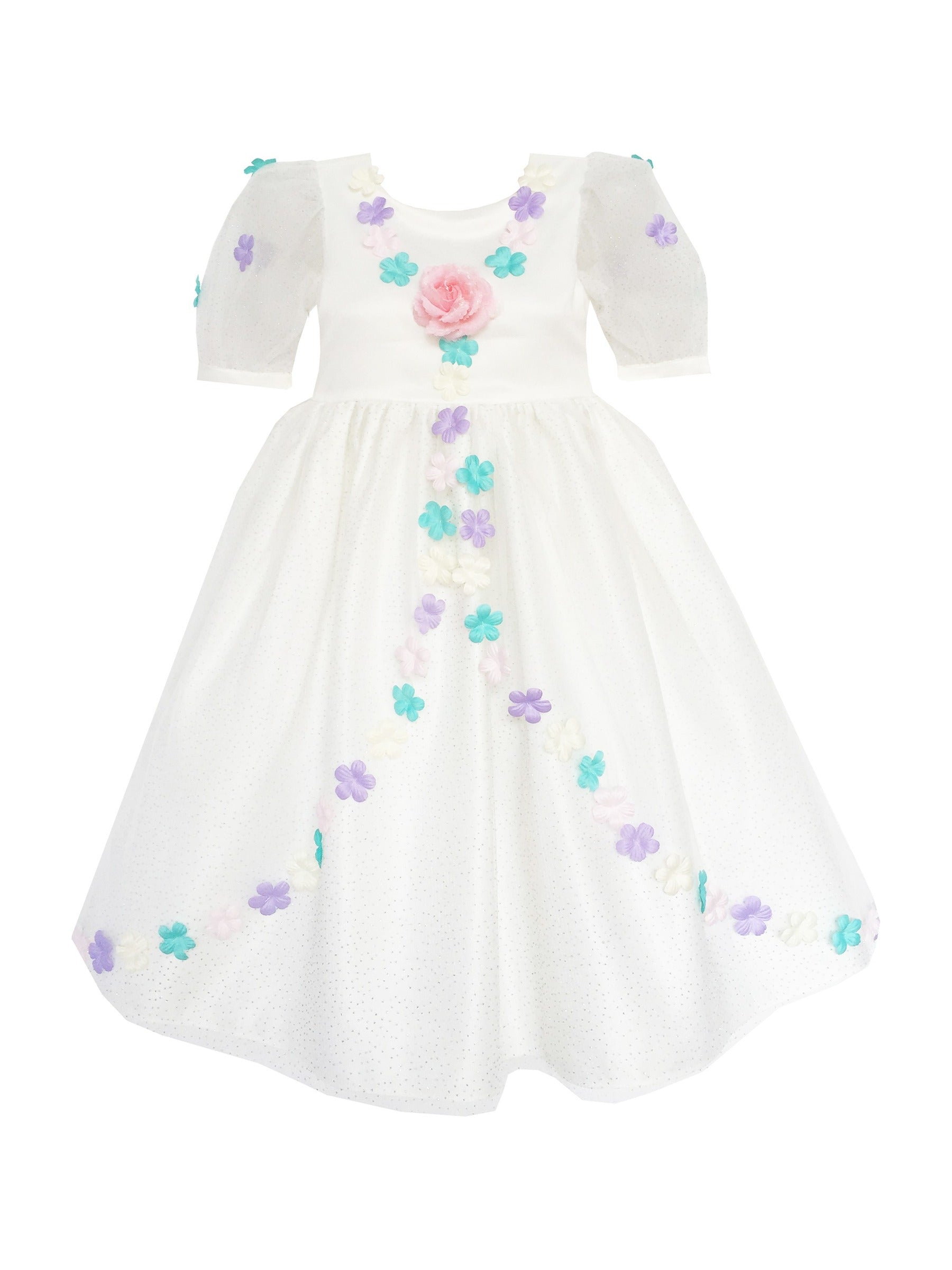 Flower Girl Dress Sequin Rose Petal Tulle Wedding Party White