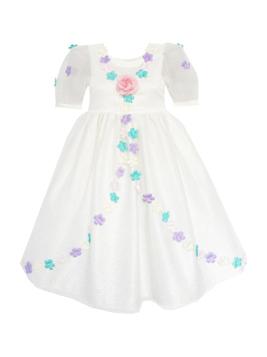 Flower Girl Dress Sequin Rose Petal Tulle Wedding Party White