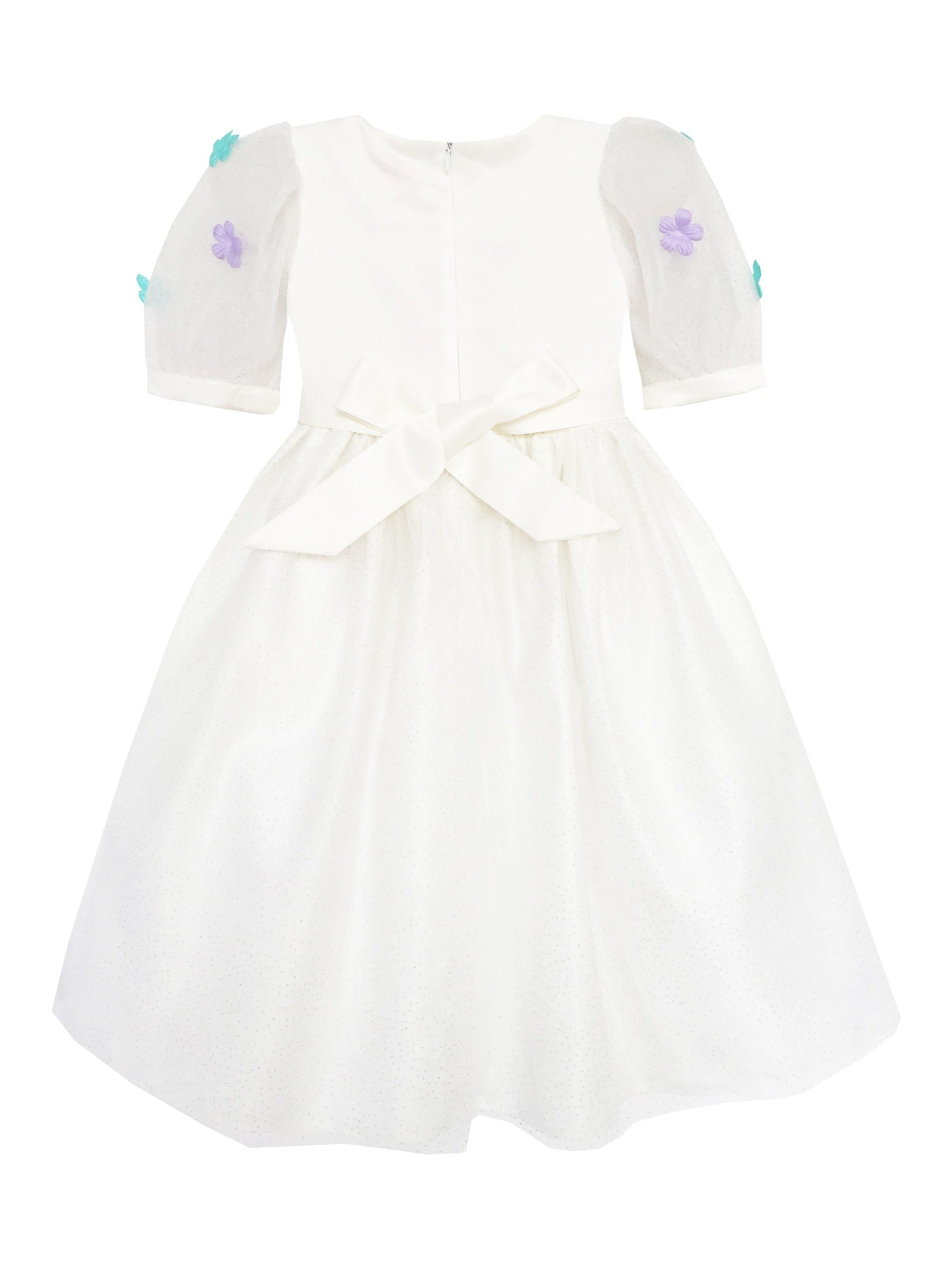 Flower Girl Dress Sequin Rose Petal Tulle Wedding Party White