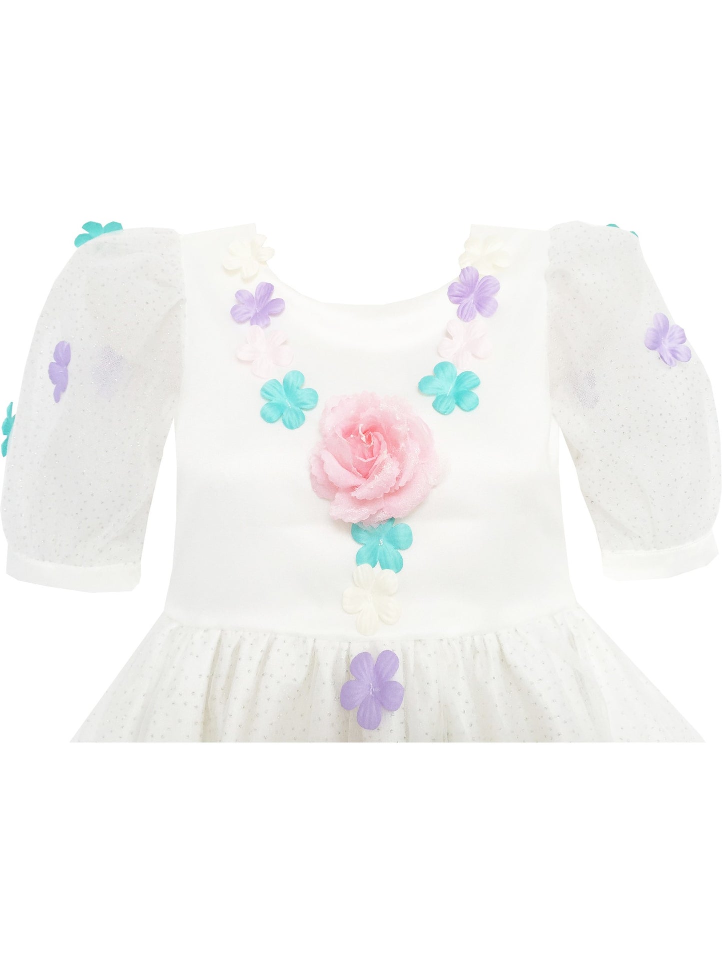 Flower Girl Dress Sequin Rose Petal Tulle Wedding Party White