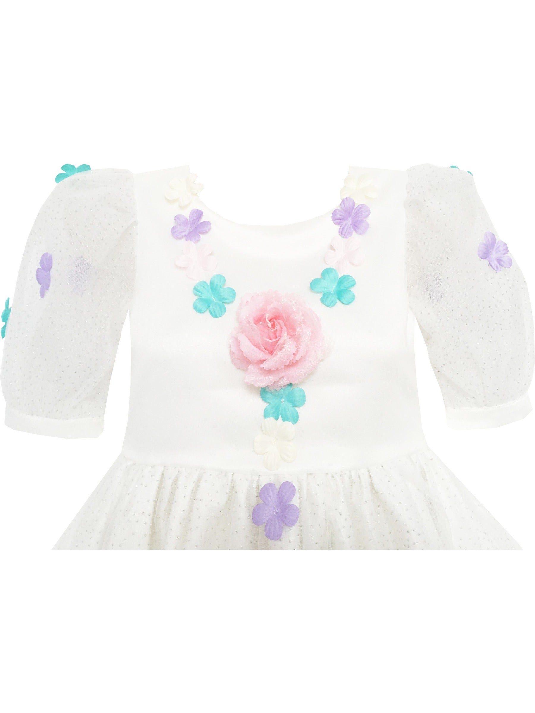 Flower Girl Dress Sequin Rose Petal Tulle Wedding Party White