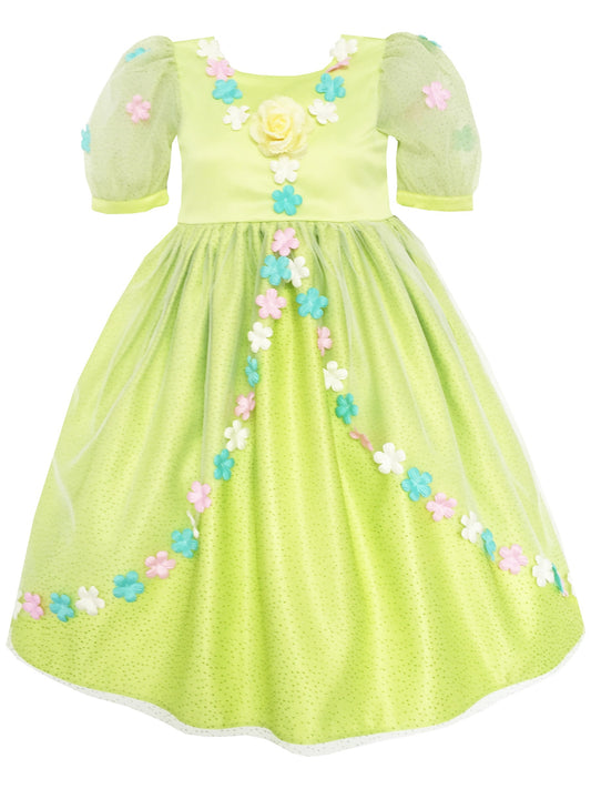 Flower Girl Dress Sequin Rose Petal Tulle Wedding Party Green