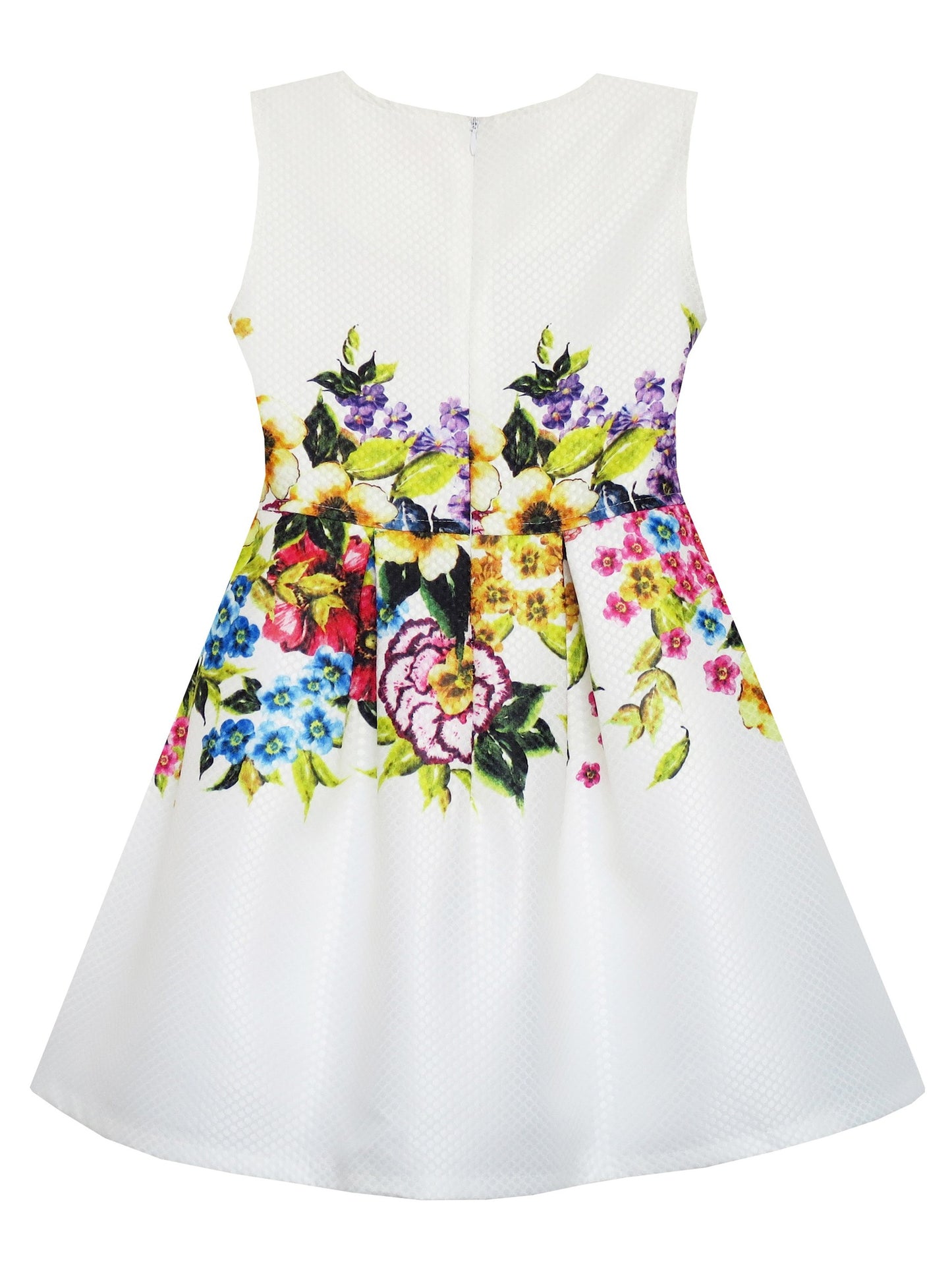 Girls Dress Flower Garden Print Elegant Chinese Style White