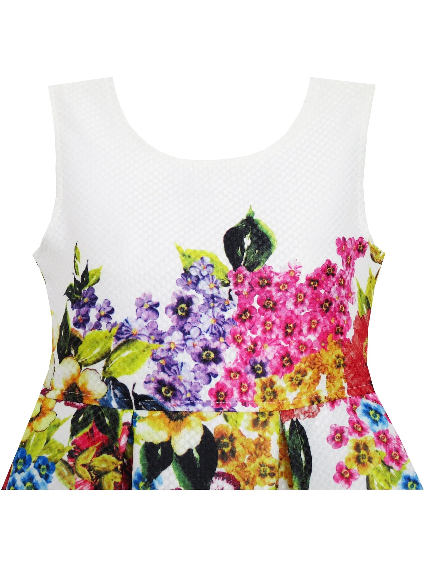 Girls Dress Flower Garden Print Elegant Chinese Style White