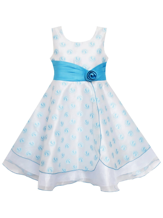 Girls Dress Wedding Gown Tulle Flower Ball With Lace Blue Blue