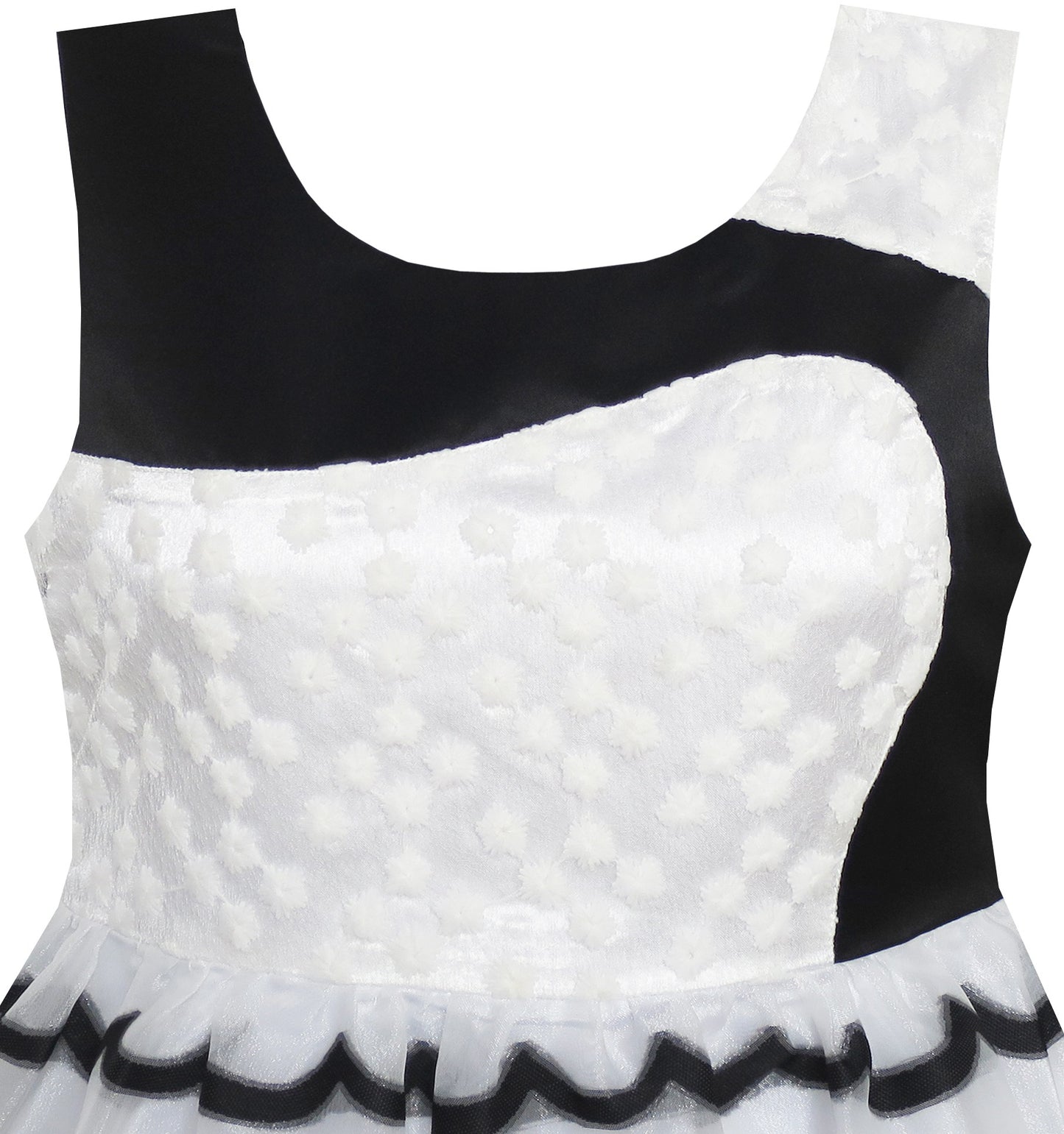 Girls Dress Sleeveless Lace Tulle Wave Pattern Black White Black
