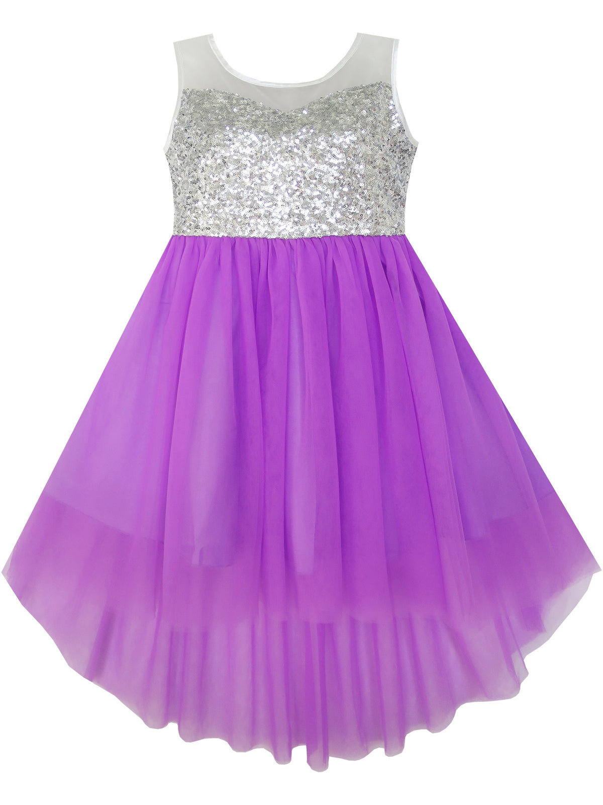 Girls Dress Sequin Mesh Party Wedding Princess Tulle Red - Purple