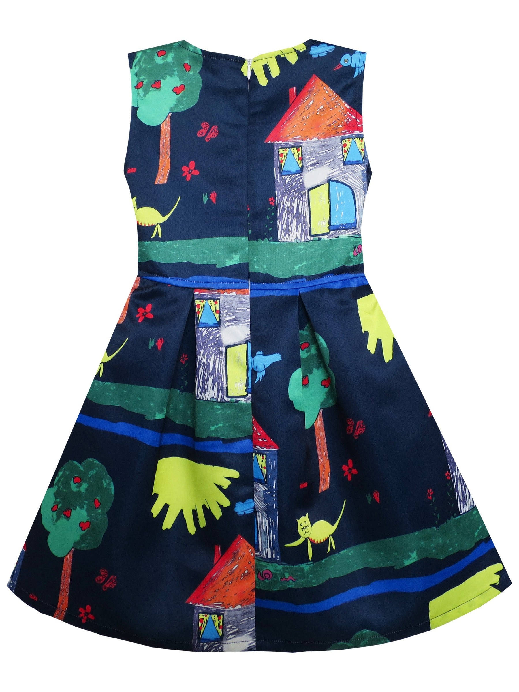 Girls Dress Flower Garden Print Elegant Chinese Style Blue