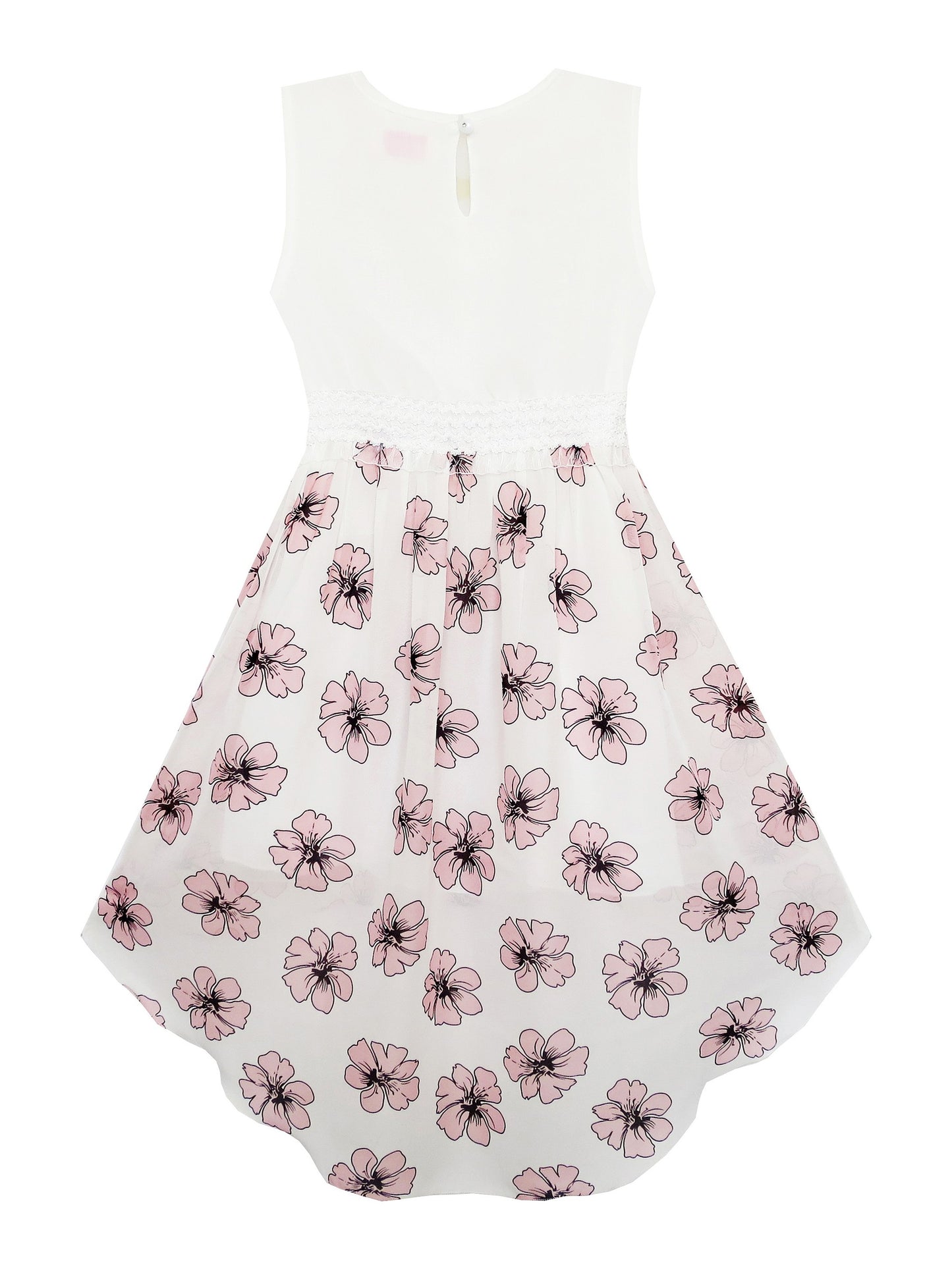 Girls Dress Hi-Lo Maxi Sequin Chiffon Lace Flower Pink Pink