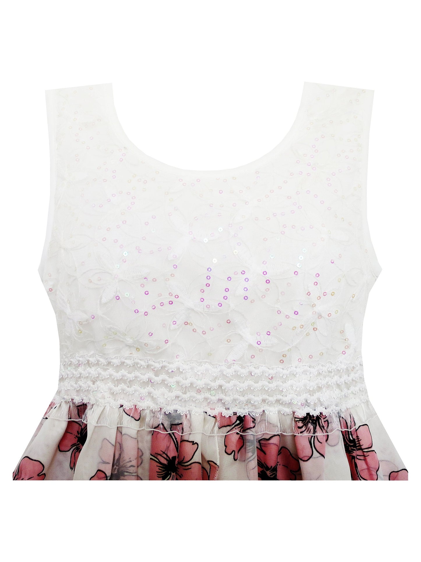 Girls Dress Hi-Lo Maxi Sequin Chiffon Lace Flower Pink Pink