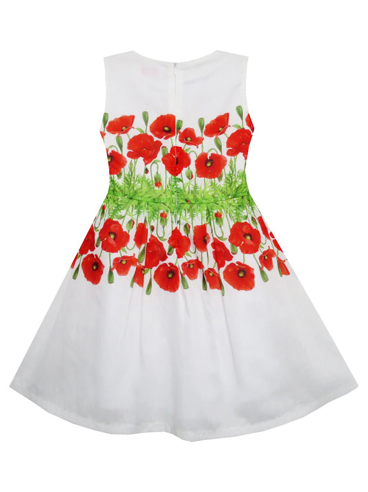 Girls Dress Flower Garden Grass Print Elegant Chinese Style Red