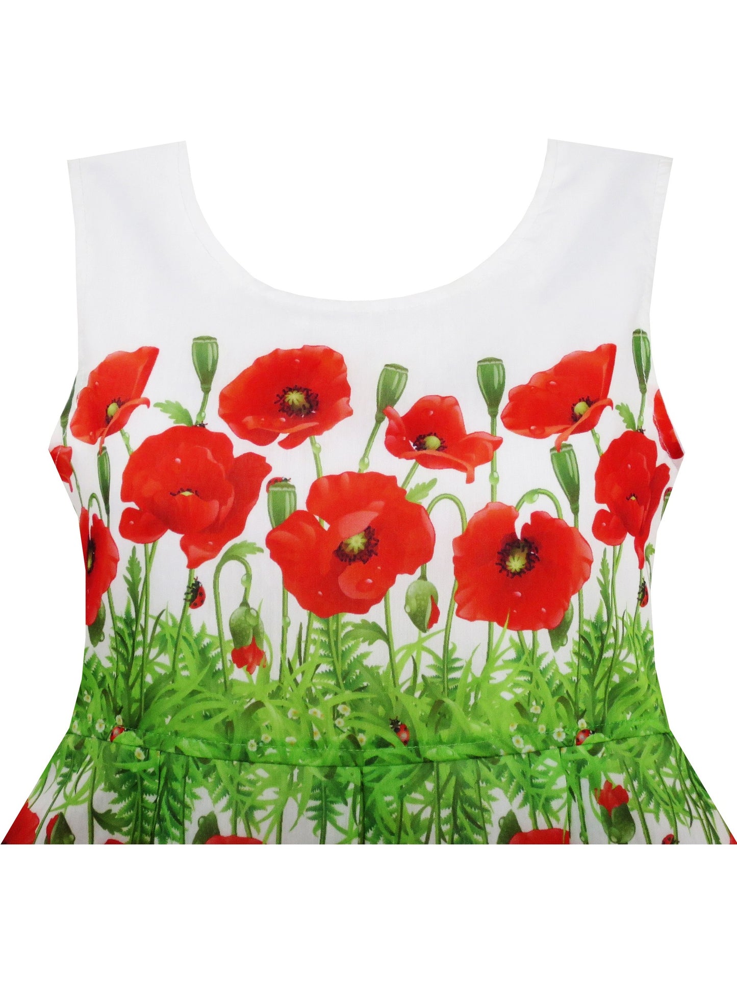 Girls Dress Flower Garden Grass Print Elegant Chinese Style Red