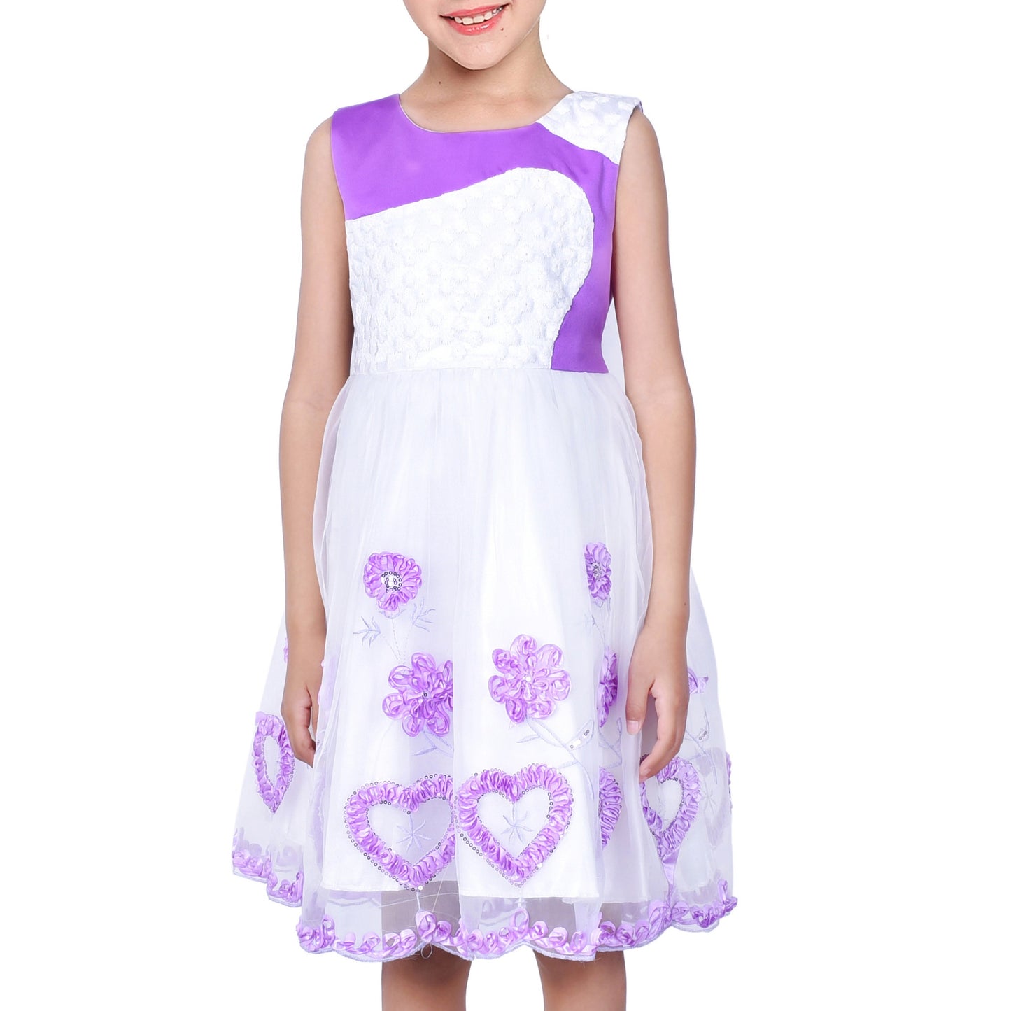 Girls Dress Sleeveless Lace Tulle Wave Pattern Black White Purple