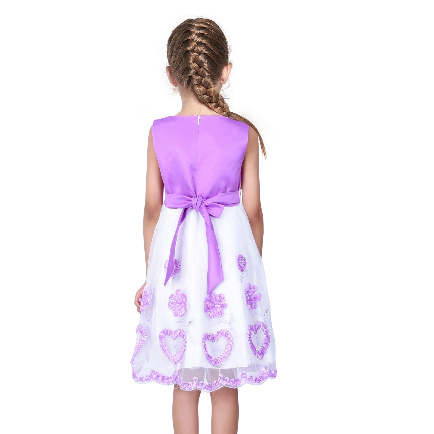 Girls Dress Sleeveless Lace Tulle Wave Pattern Black White Purple