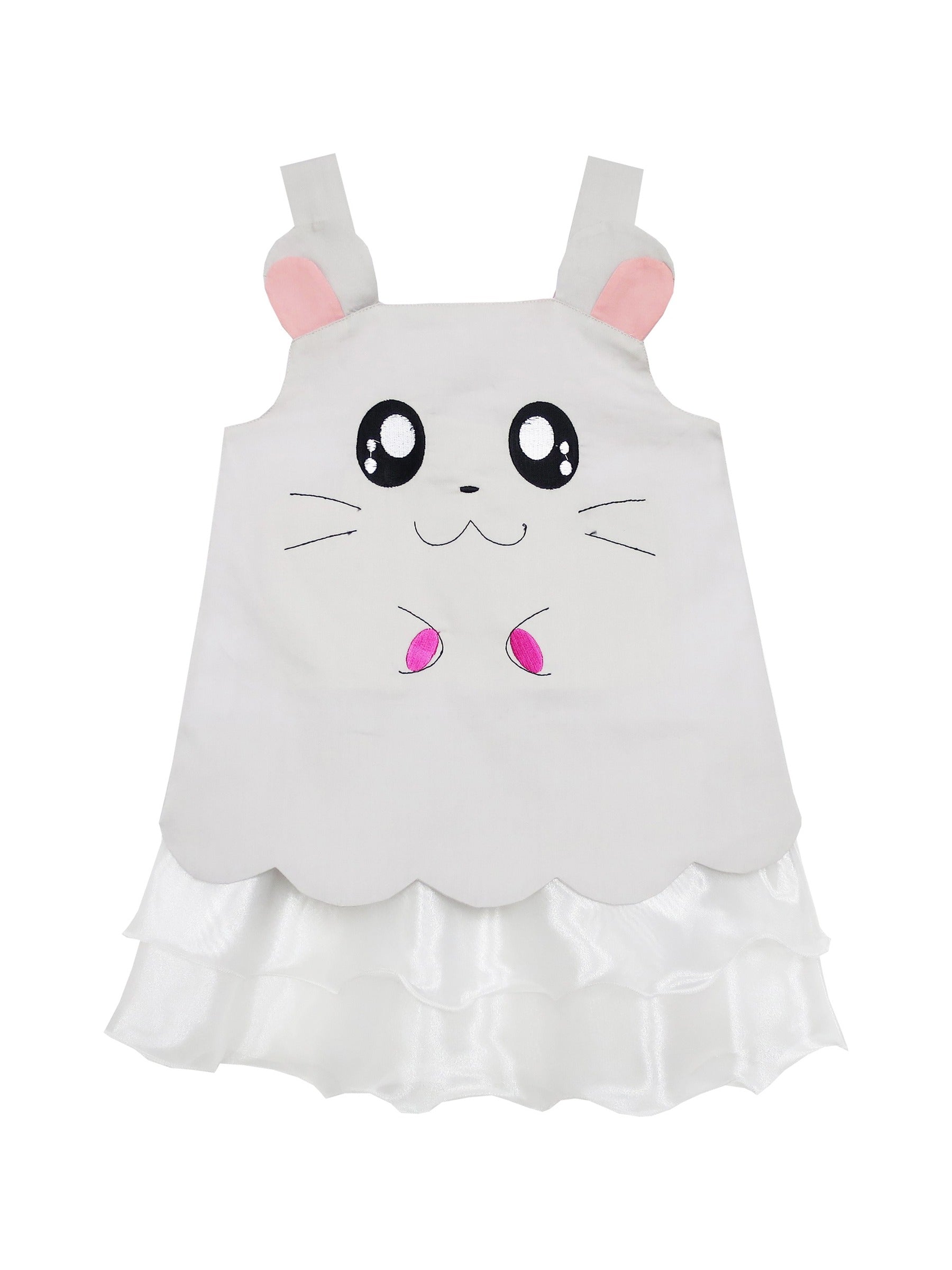 Girls Dress Tank Embroidered Cat Pattern Gray Gray