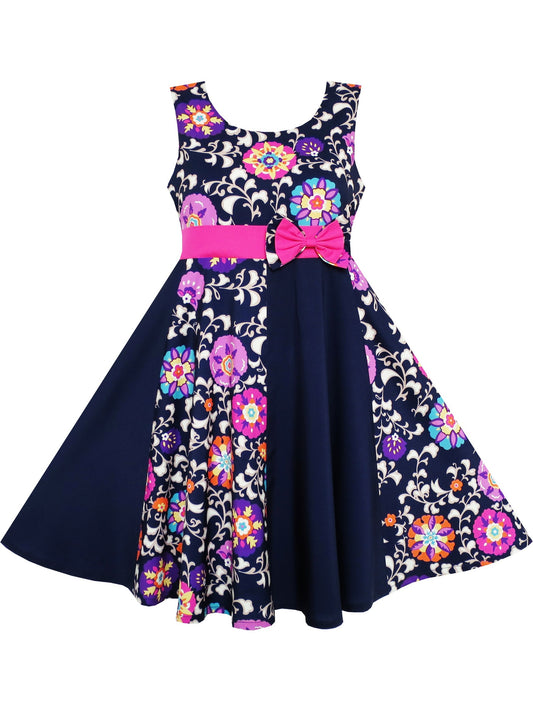 Girls Red Checkered Contrast Dress Party Sundress Blue