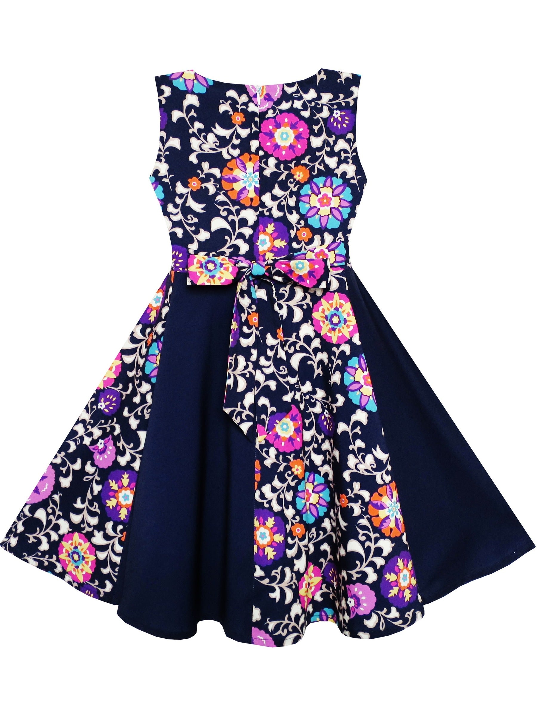 Girls Red Checkered Contrast Dress Party Sundress Blue