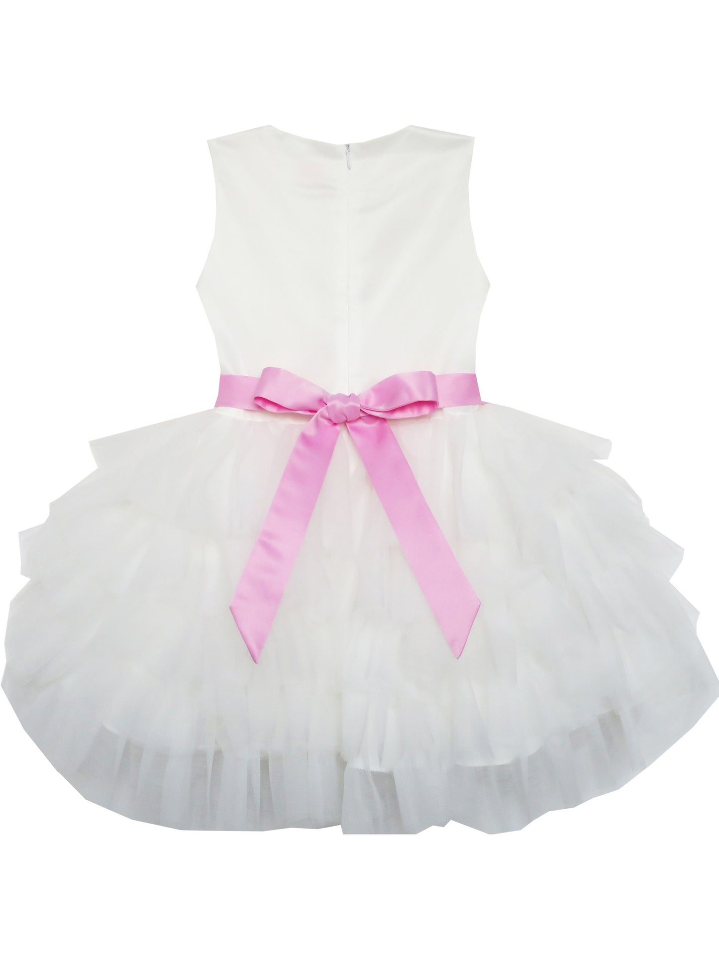 Girls Dress Pink Bow Tie Wedding Lace Tulle Overlay Layered White