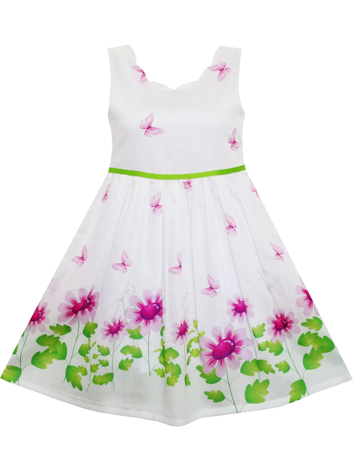 Girls Dress Embroidered Sash Blooming Flower Painting Style Blue - Purple (HN91-P)