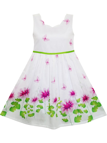 Girls Dress Embroidered Sash Blooming Flower Painting Style Blue - Purple (HN91-P)