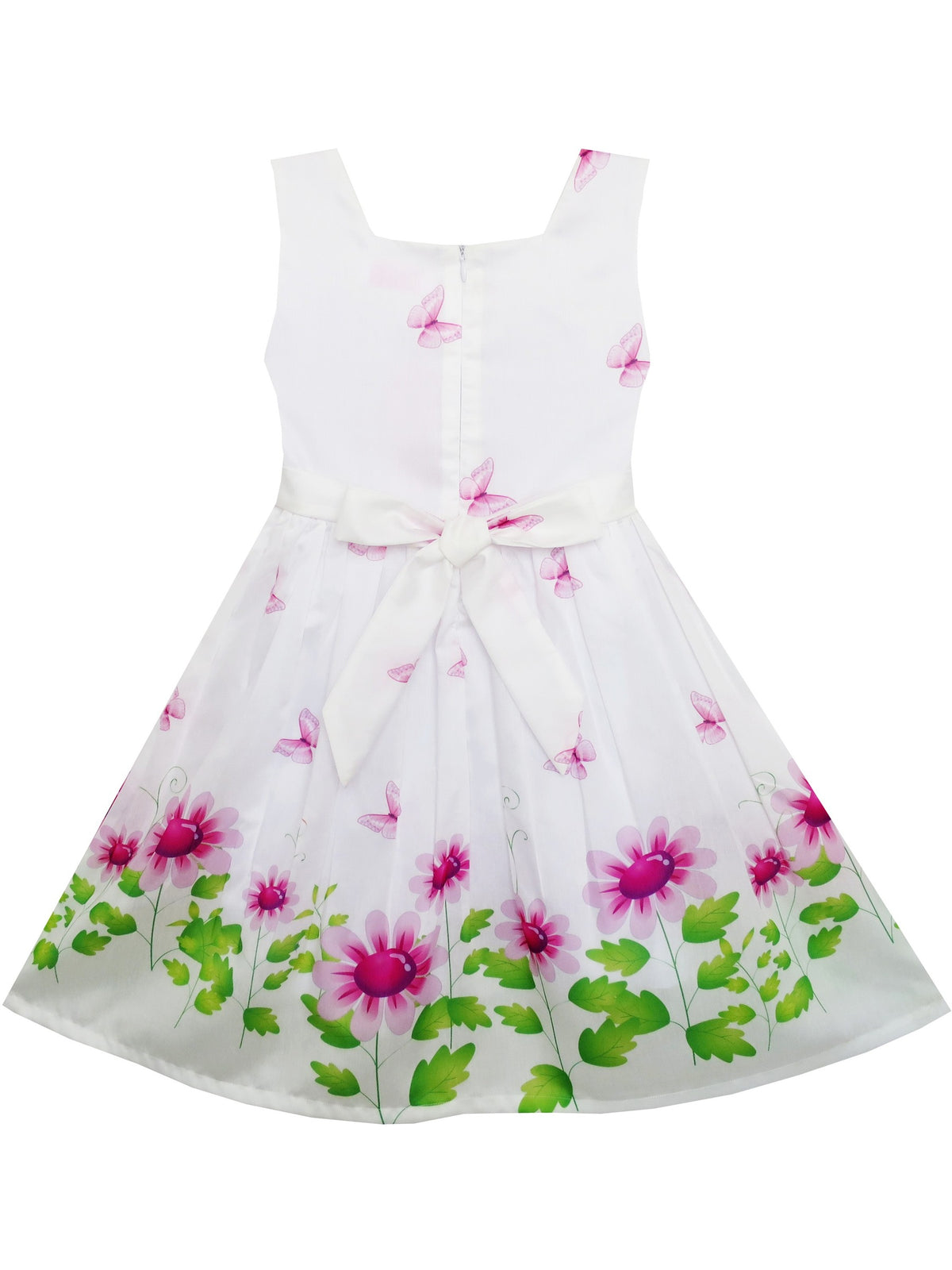 Girls Dress Embroidered Sash Blooming Flower Painting Style Blue - Purple (HN91-P)