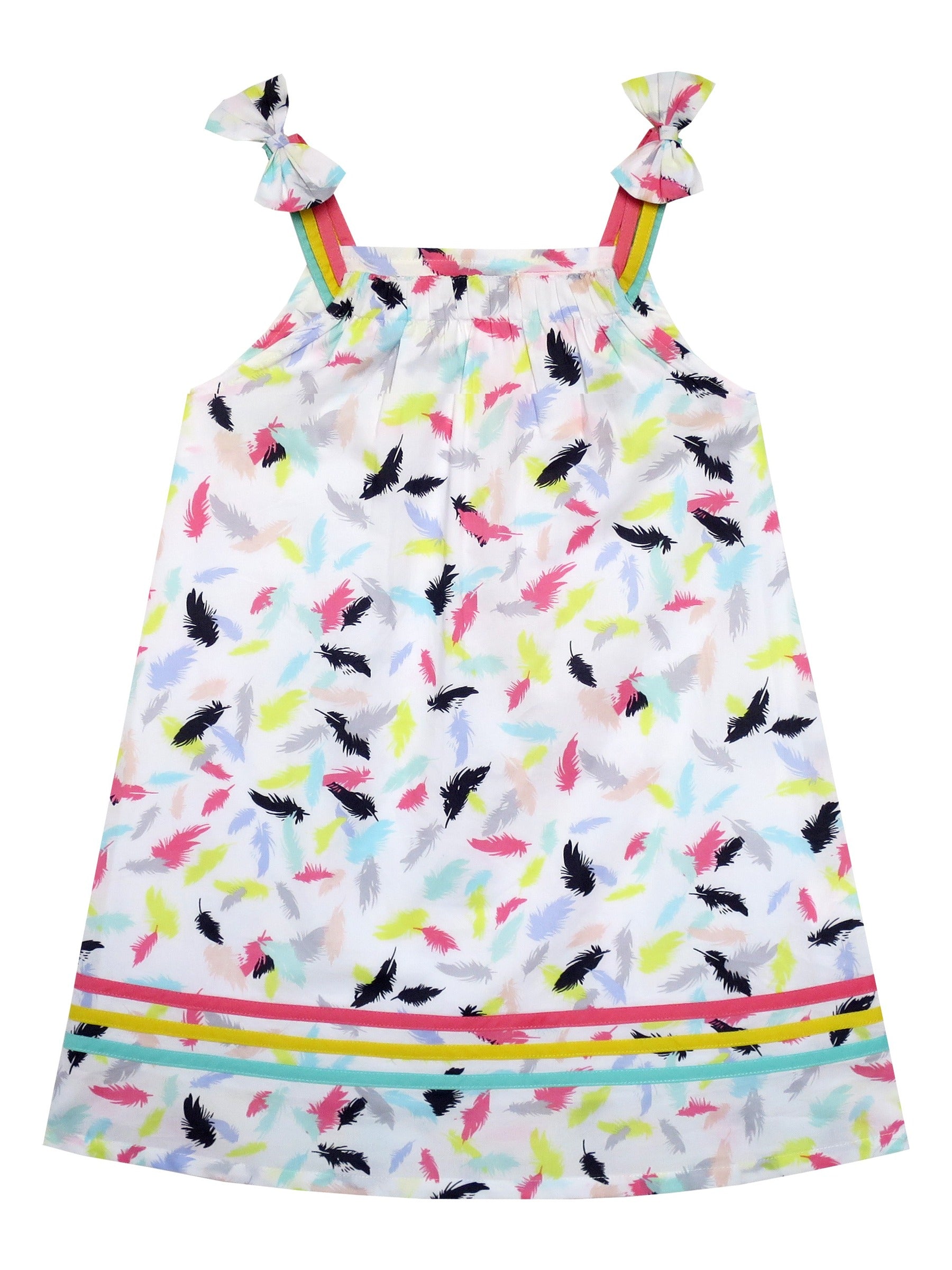 Girls Dress Sleeveless Feather Colorful Silk Decoration Multi-Color