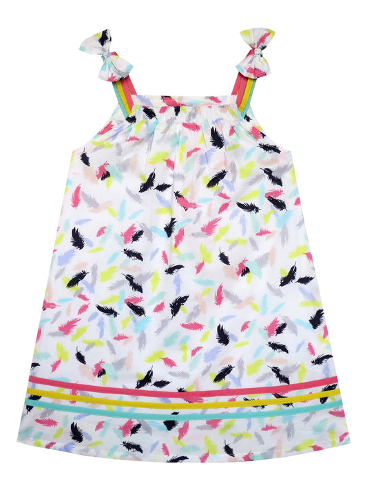 Girls Dress Sleeveless Feather Colorful Silk Decoration Multi-Color
