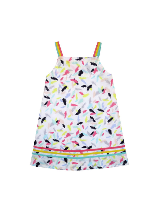 Girls Dress Sleeveless Feather Colorful Silk Decoration Multi-Color