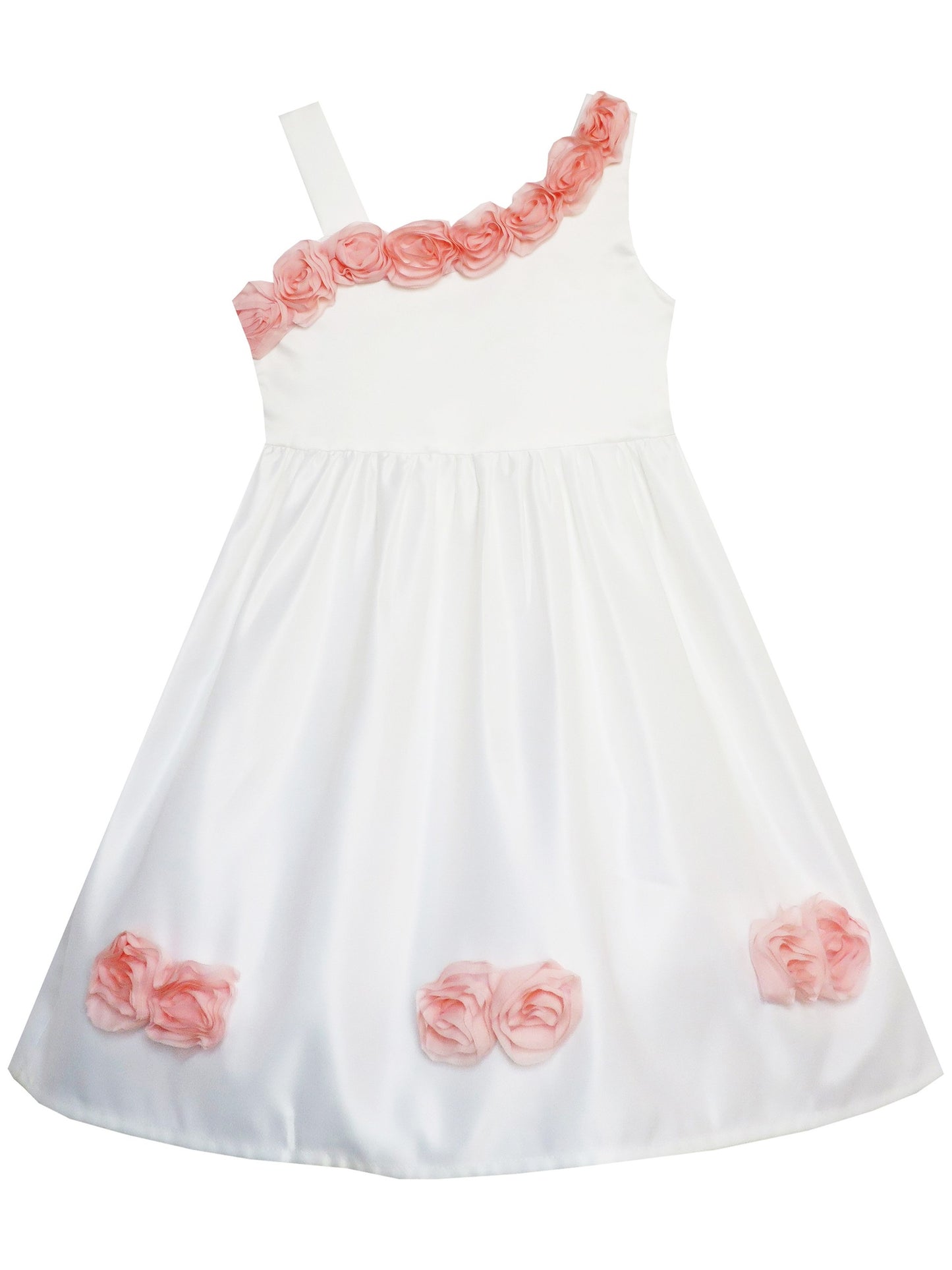 Girls Dress Asymmetric One Shoulder Flower Girl Party Purple Pink