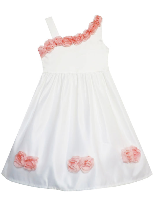 Girls Dress Asymmetric One Shoulder Flower Girl Party Purple Pink