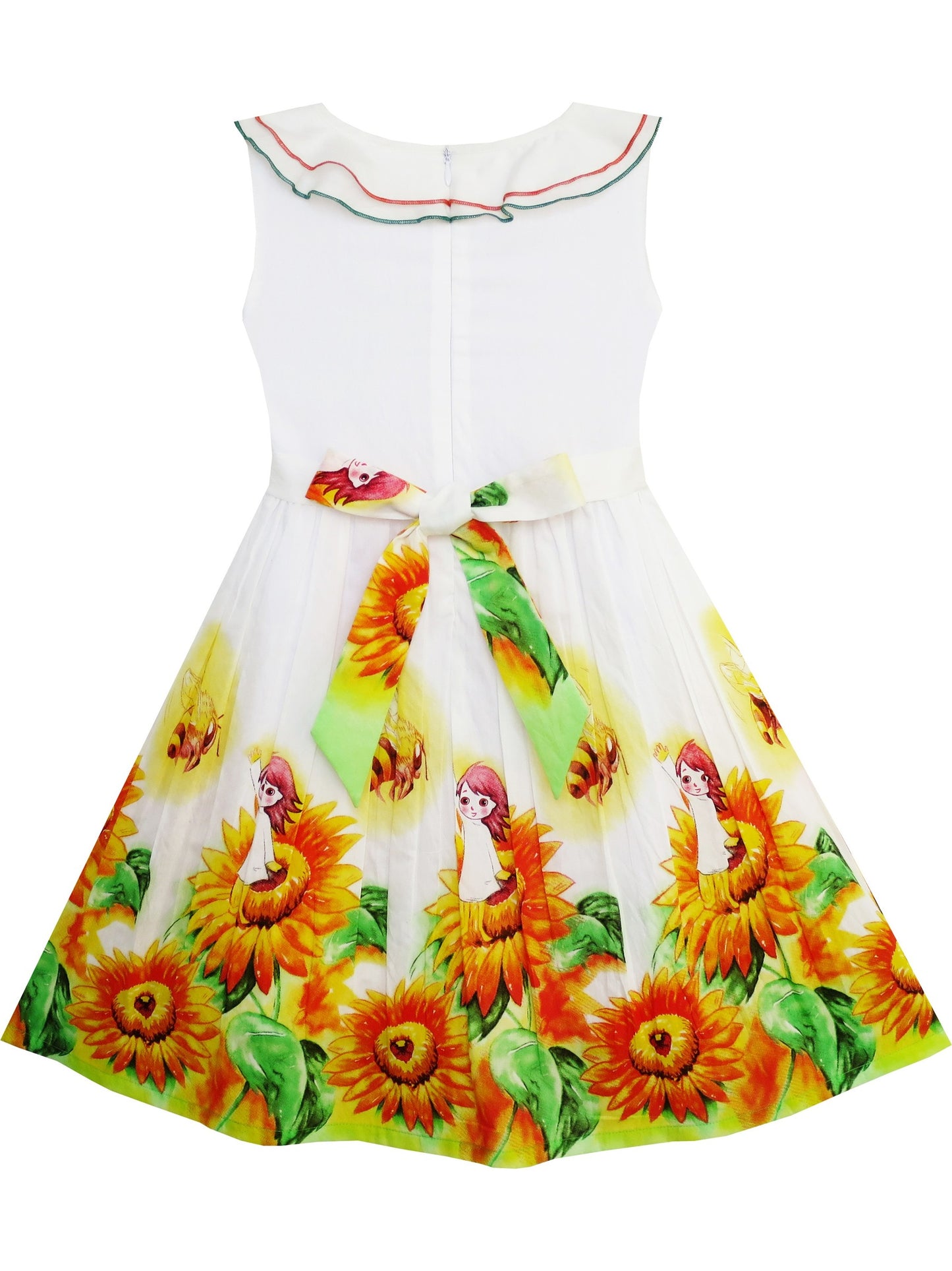 Girls Dress Sunflower Garden Turn-Down Collar Sleeveless Yellow