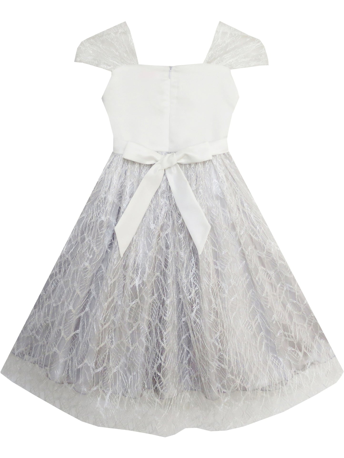 Girls Dress Sequin Mesh Party Wedding Tulle Silver Gray Gray