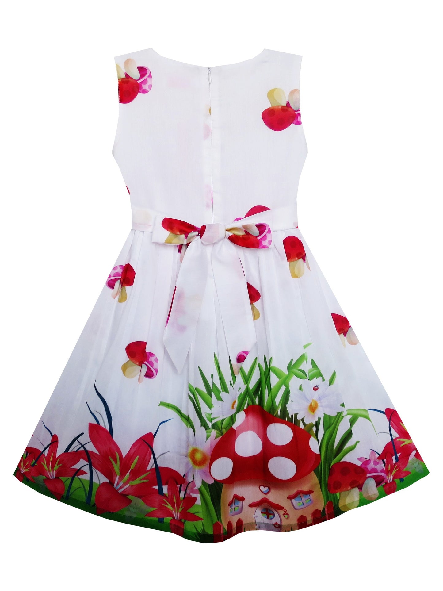 Girls Dress Sunflower Garden Turn-Down Collar Sleeveless Red