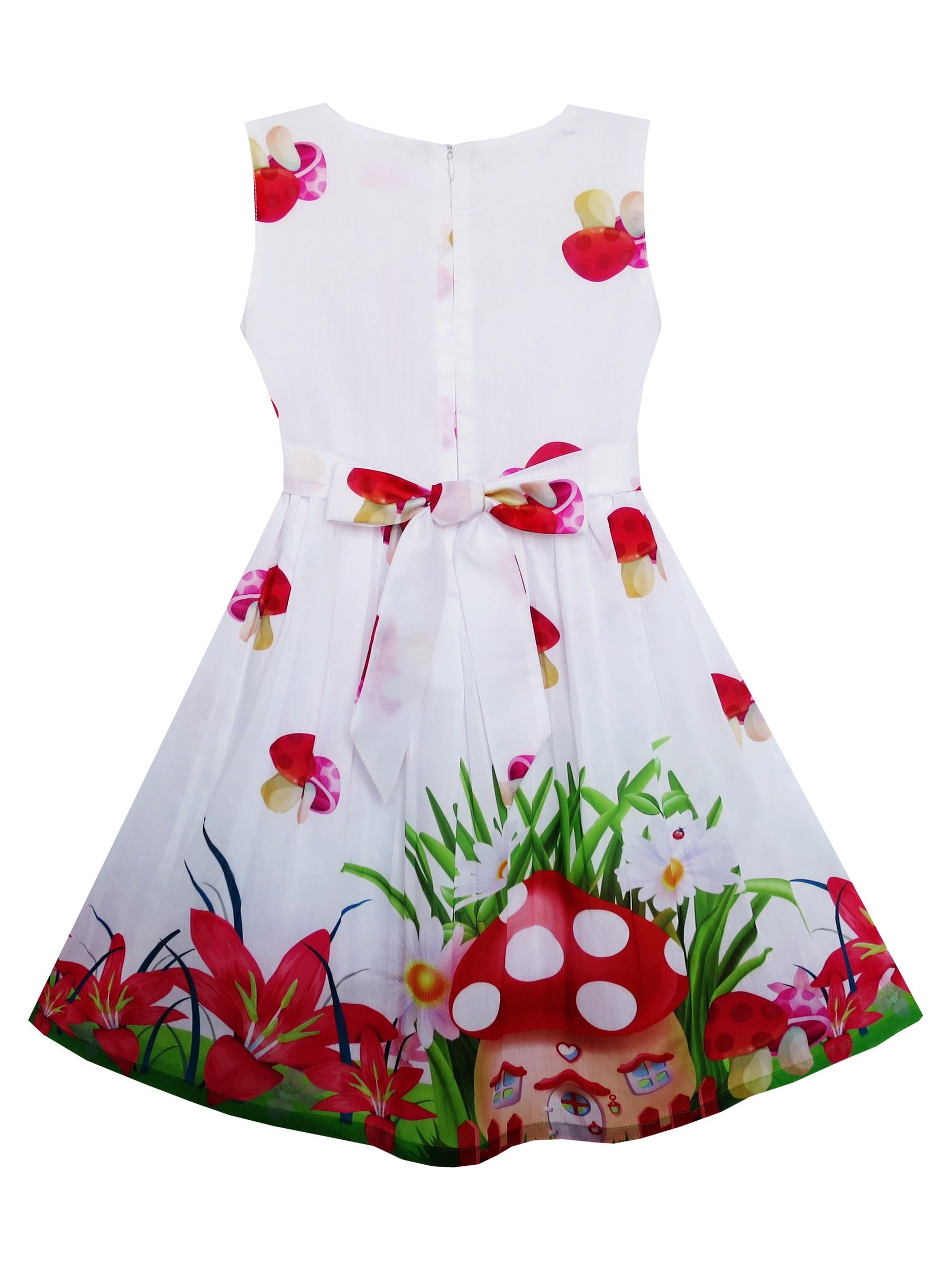 Girls Dress Sunflower Garden Turn-Down Collar Sleeveless Red