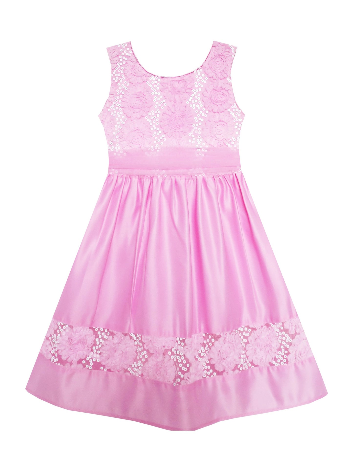 Girls Dress Cartoon Girl Pattern Tulle Overlay Party Pageant Pink