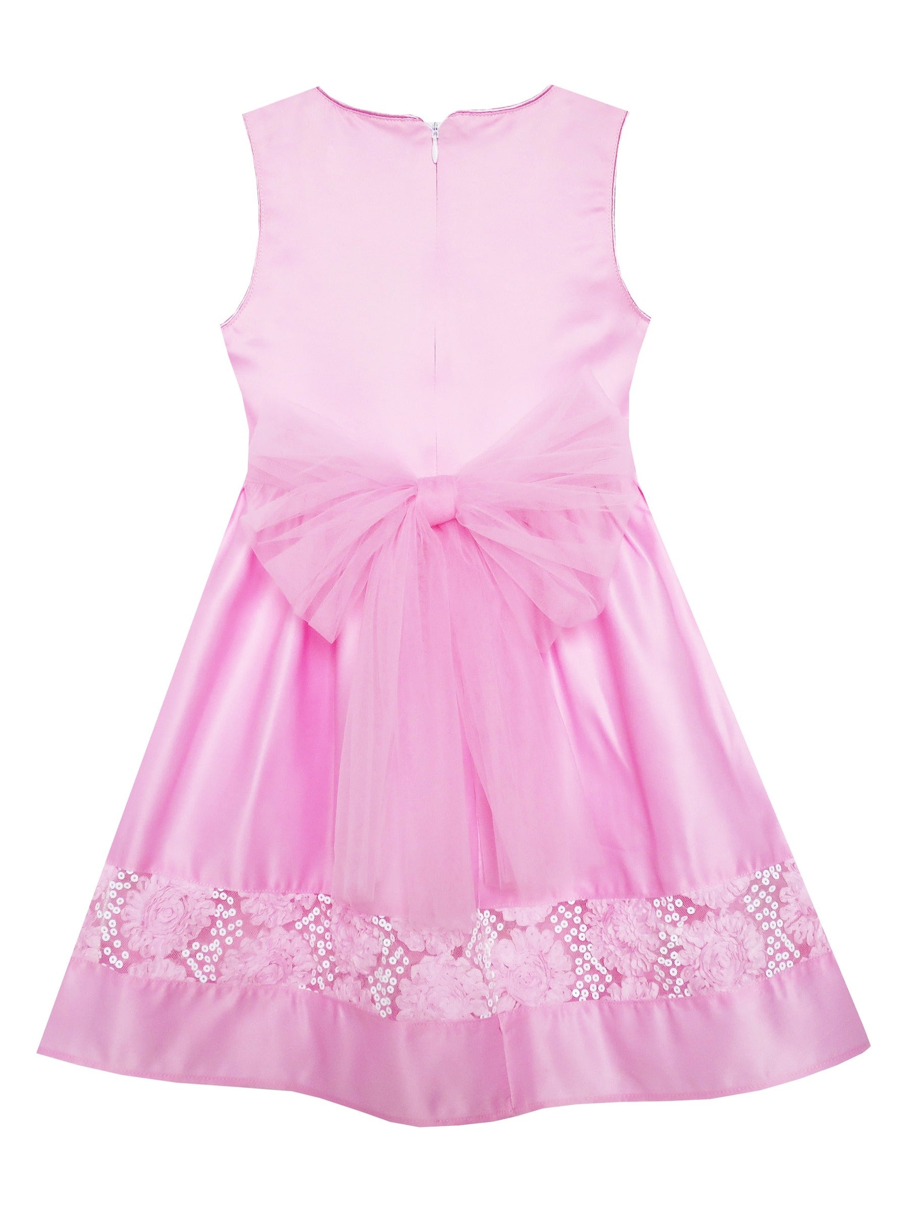 Girls Dress Cartoon Girl Pattern Tulle Overlay Party Pageant Pink
