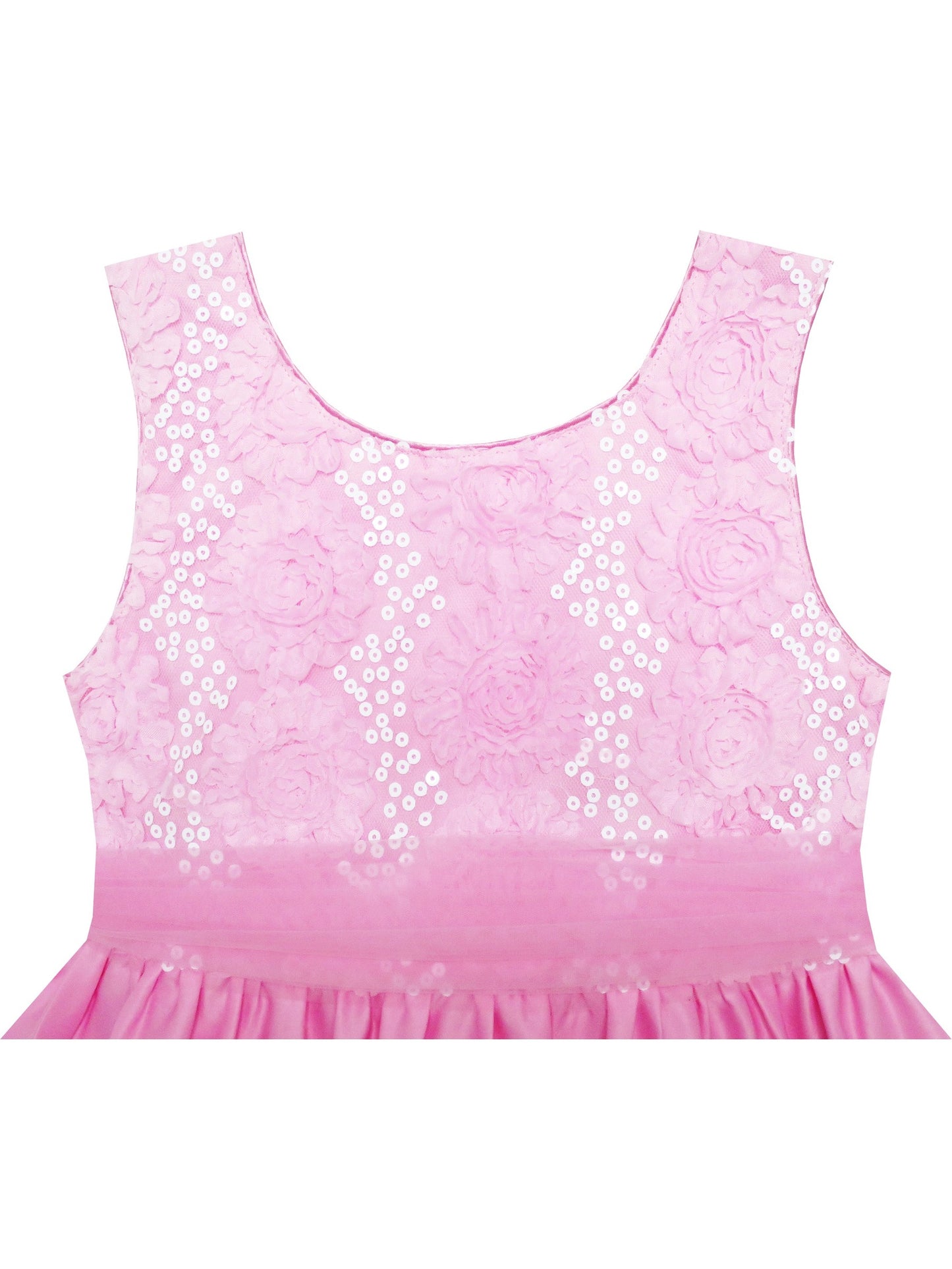 Girls Dress Cartoon Girl Pattern Tulle Overlay Party Pageant Pink