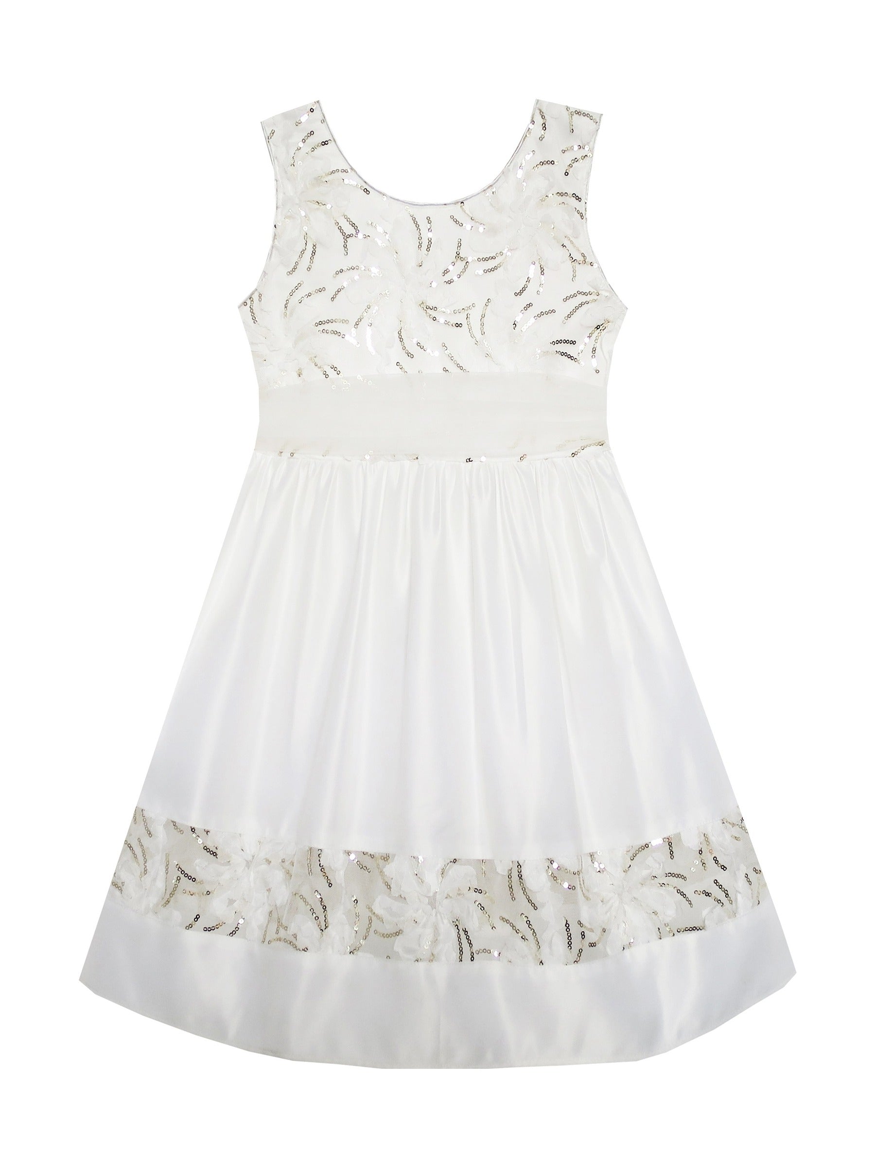 Girls Dress Cartoon Girl Pattern Tulle Overlay Party Pageant White