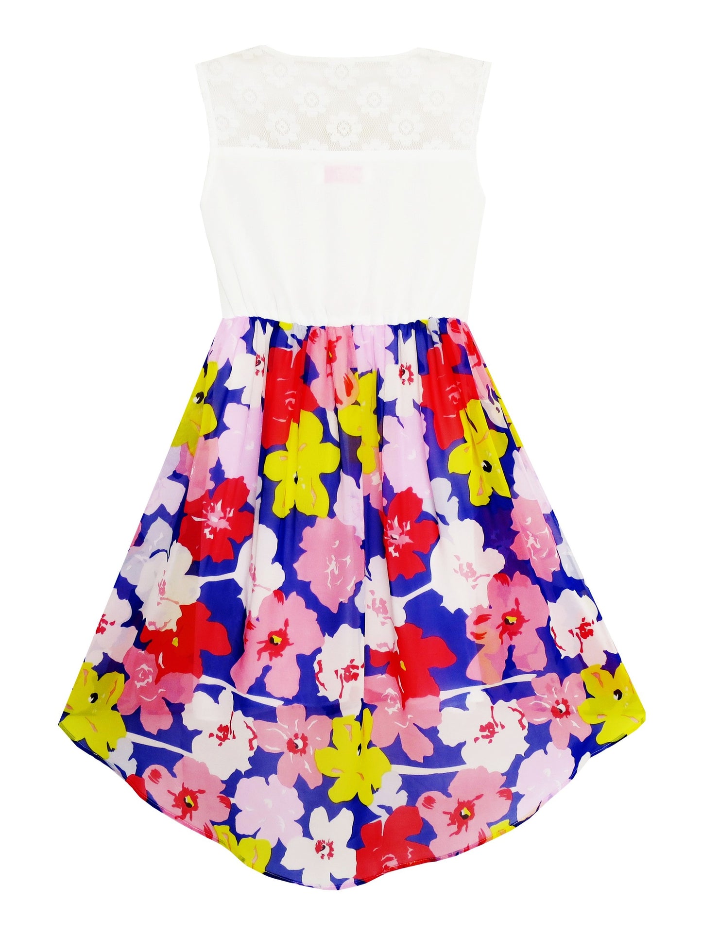Girls Dress Lace to Chiffon Striped Black White Tied Waist Multi-Color