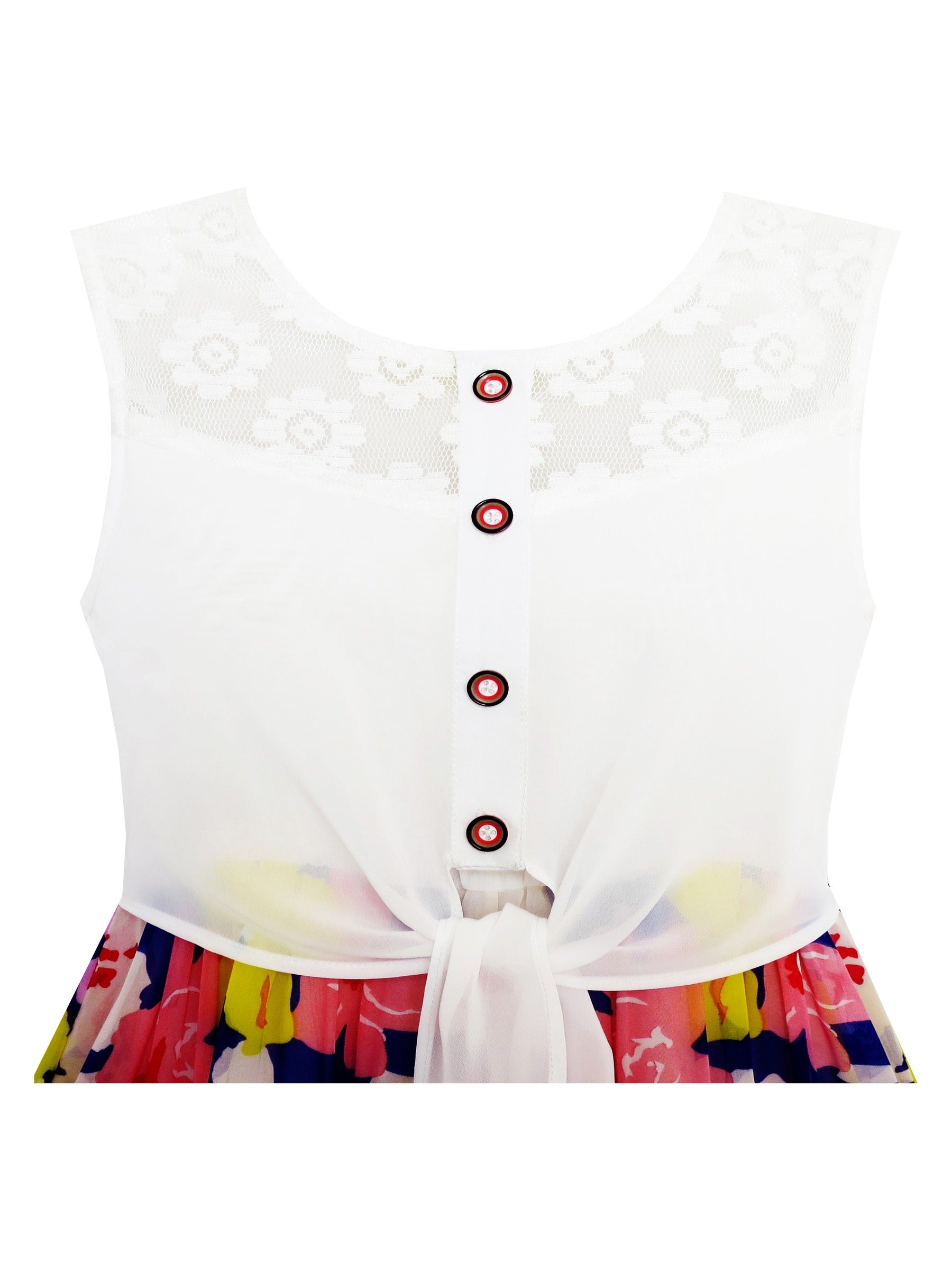 Girls Dress Lace to Chiffon Striped Black White Tied Waist Multi-Color