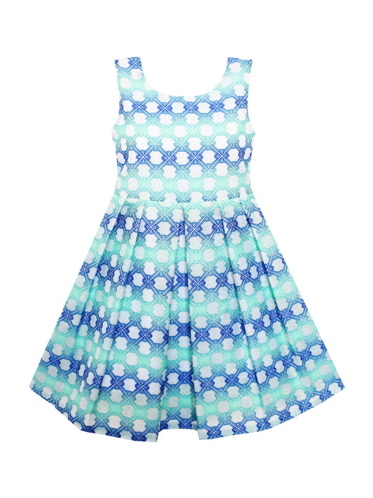 Girls Dress Plaid Checkered Striped Color Blocks Blue
