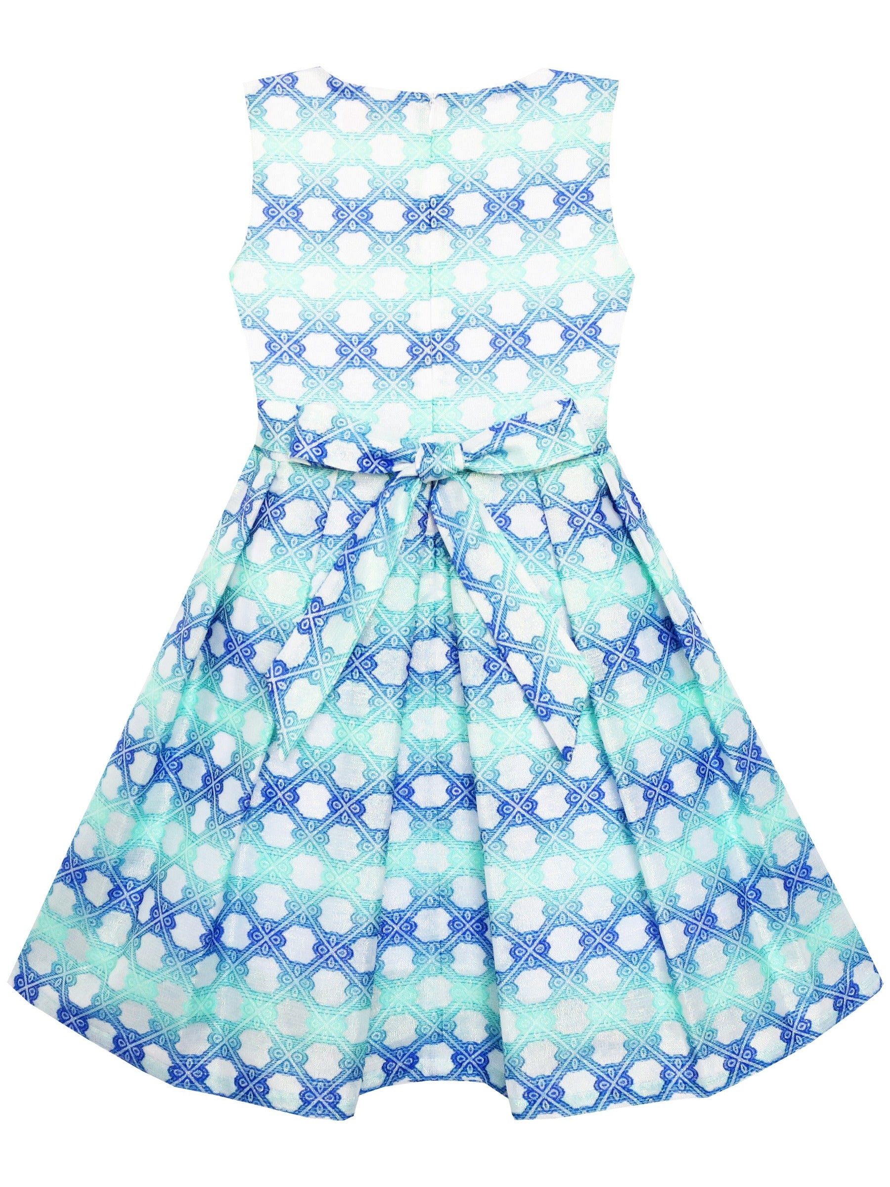 Girls Dress Plaid Checkered Striped Color Blocks Blue